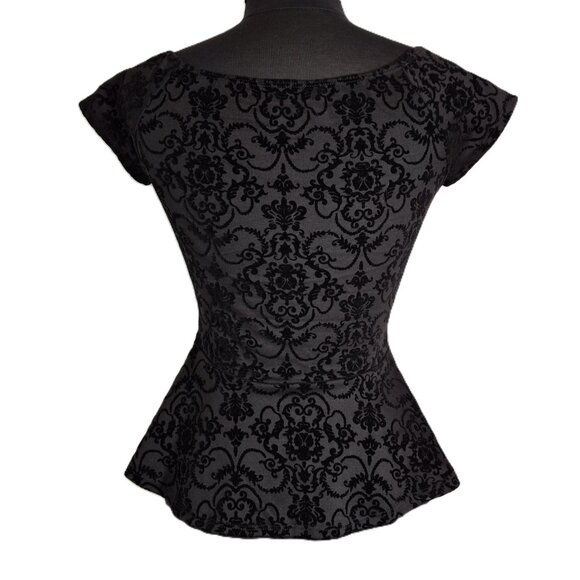 Holiday Party Burnout Velvet Flocked Peplum Corset Cap Sleeves Size M Sweetheart - Picture 5 of 16